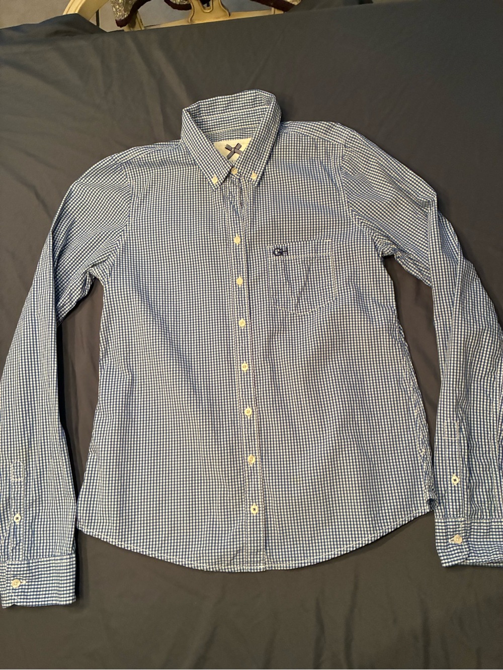 Gilly Hicks Blue and White Check Button-Down Shirt Size Large Preppy